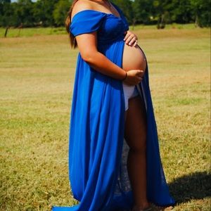 Blue maternity dress.